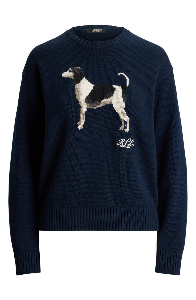 Lauren Ralph Lauren Intarsia Beagle Cotton Sweater, Alternate, color, Lauren Navy