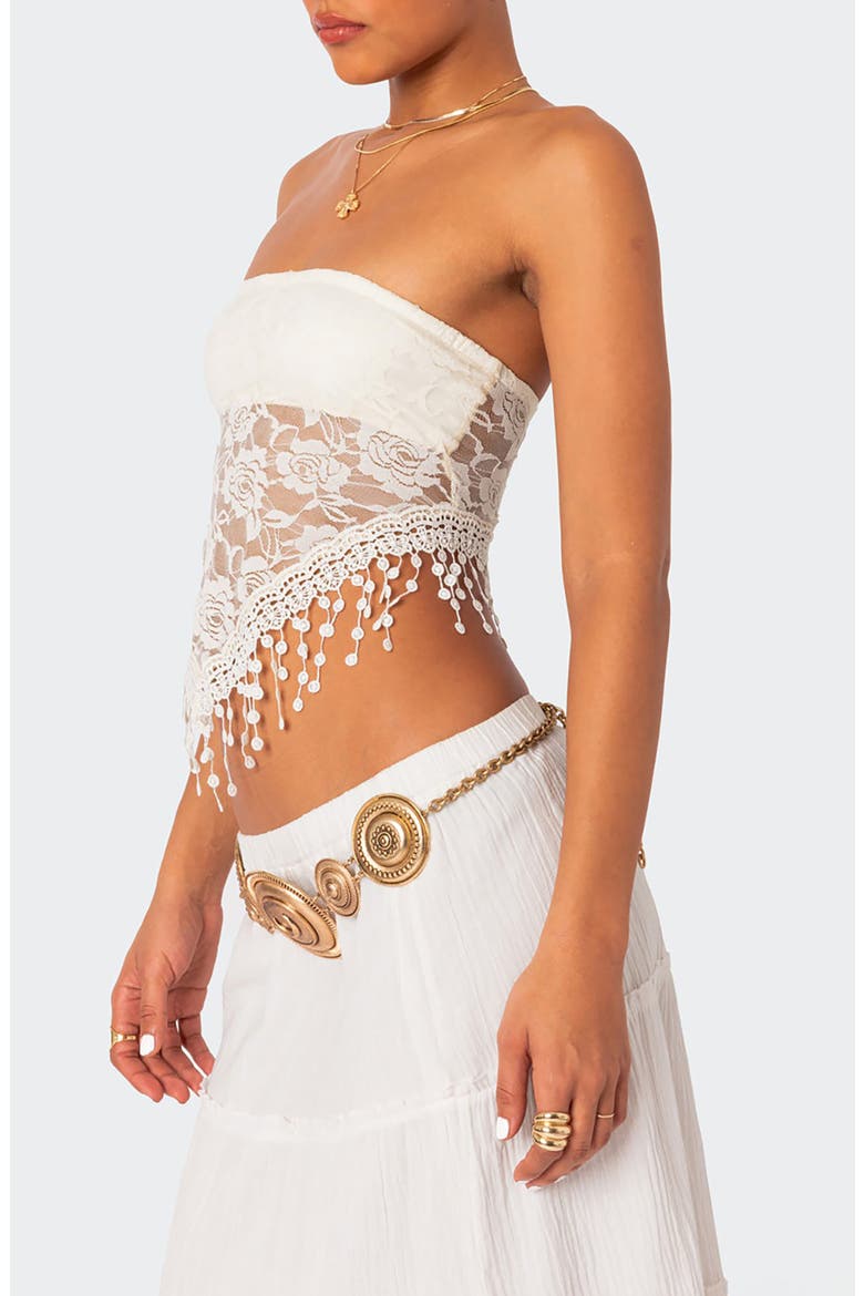 India Fringe Hem Lace Tube Top, Alternate, color, CREAM