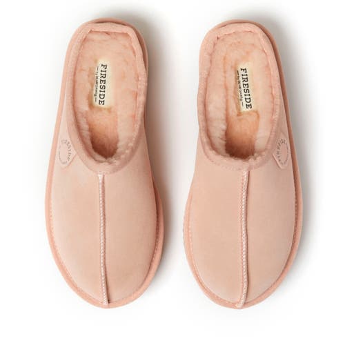 Dearfoams Fireside Queenstown Genuine Shearling Platform Clog Slipper In Peach Dust