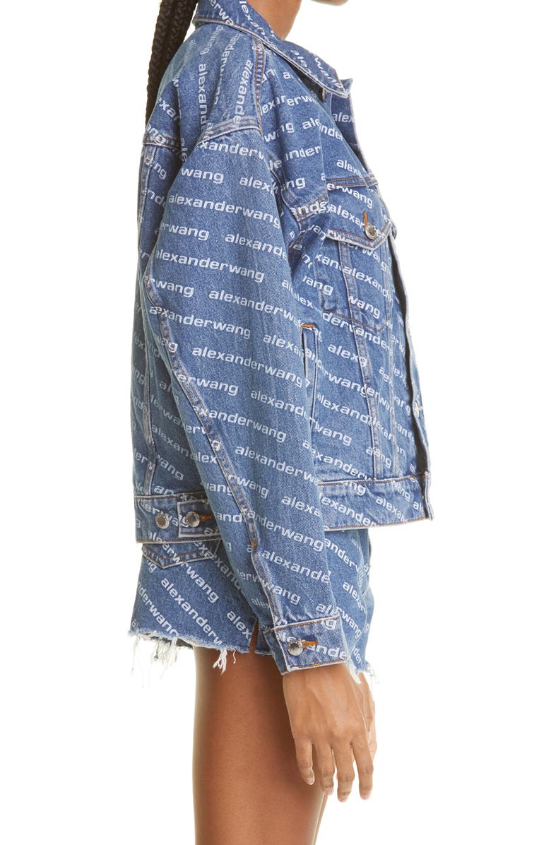 Alexander Wang Logo Print Denim Trucker Jacket, Alternate, color, 
