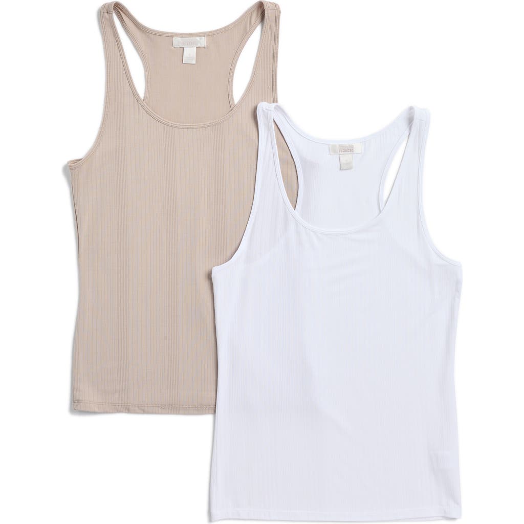 Nordstrom Rack 2-pack Rib Tank In White/tan Thread