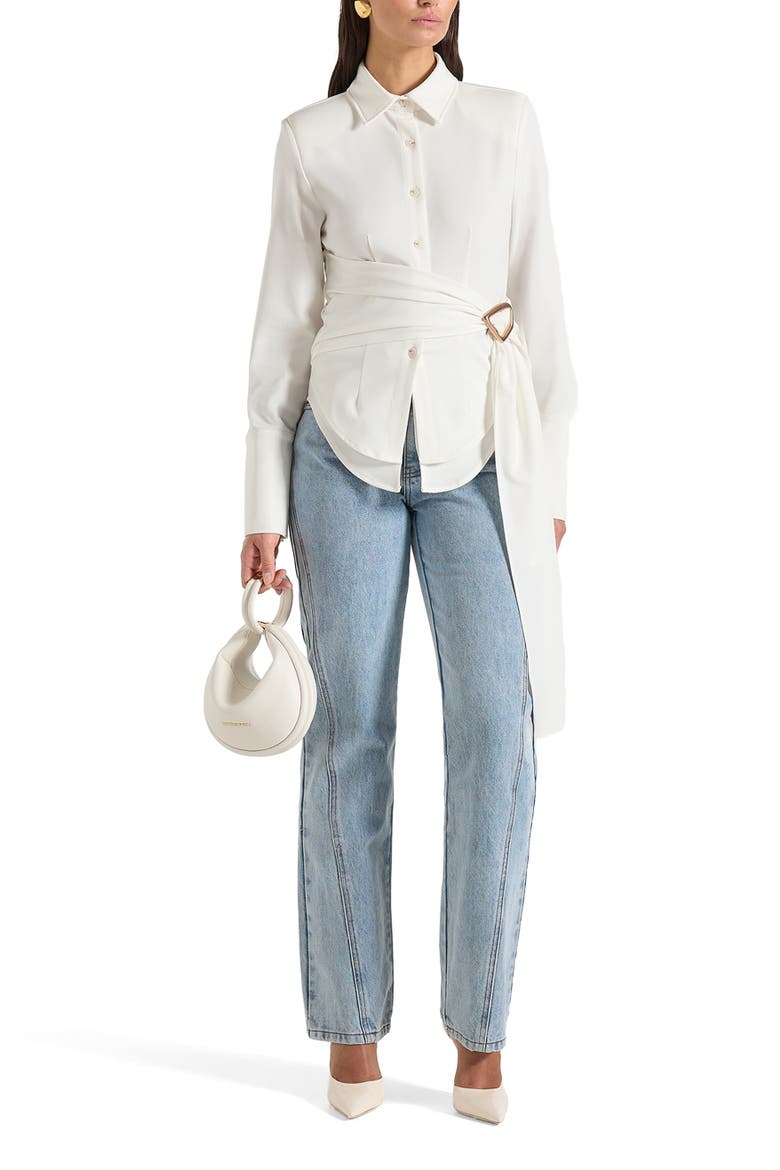 Fia Wrap Shirt With Hardware Detail, Main, color, White