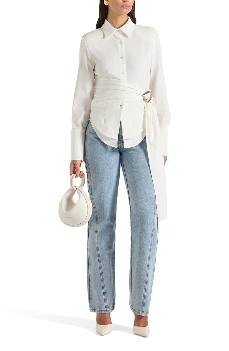 Manière De Voir Fia Wrap Shirt With Hardware Detail, Main, color, White