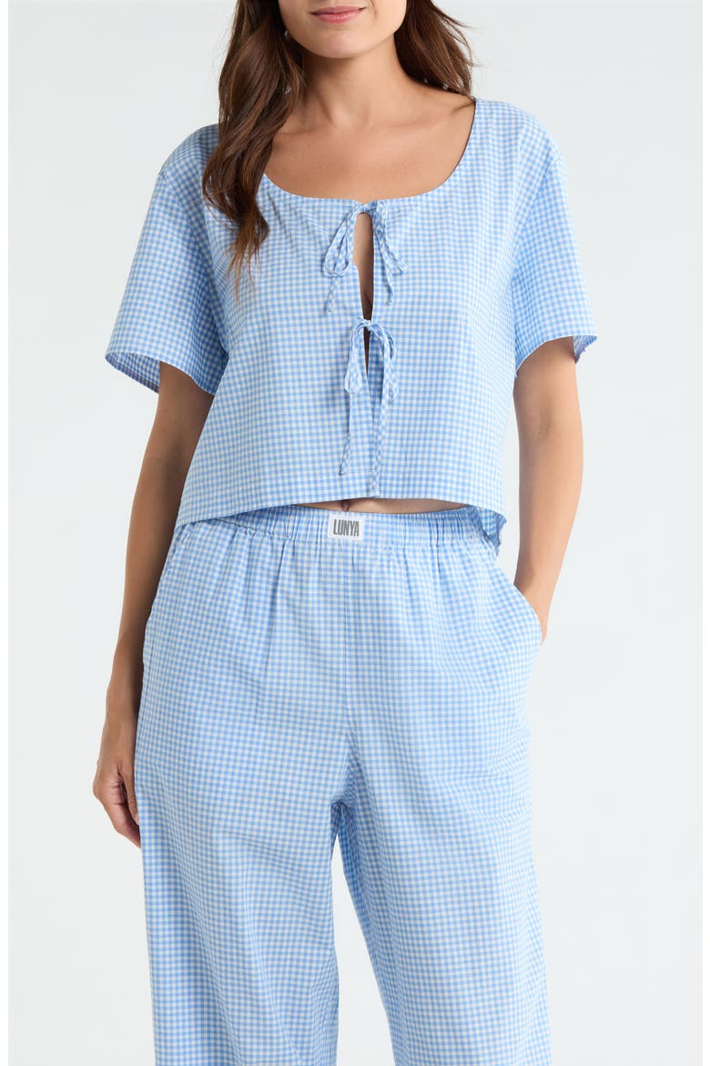 Gingham Tie Front Cotton Sleep Top, Main, color, MARKET CHECK