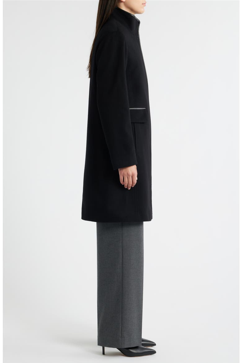 Jagger Wool Coat with Leather Trim, Alternate, color, BLACK