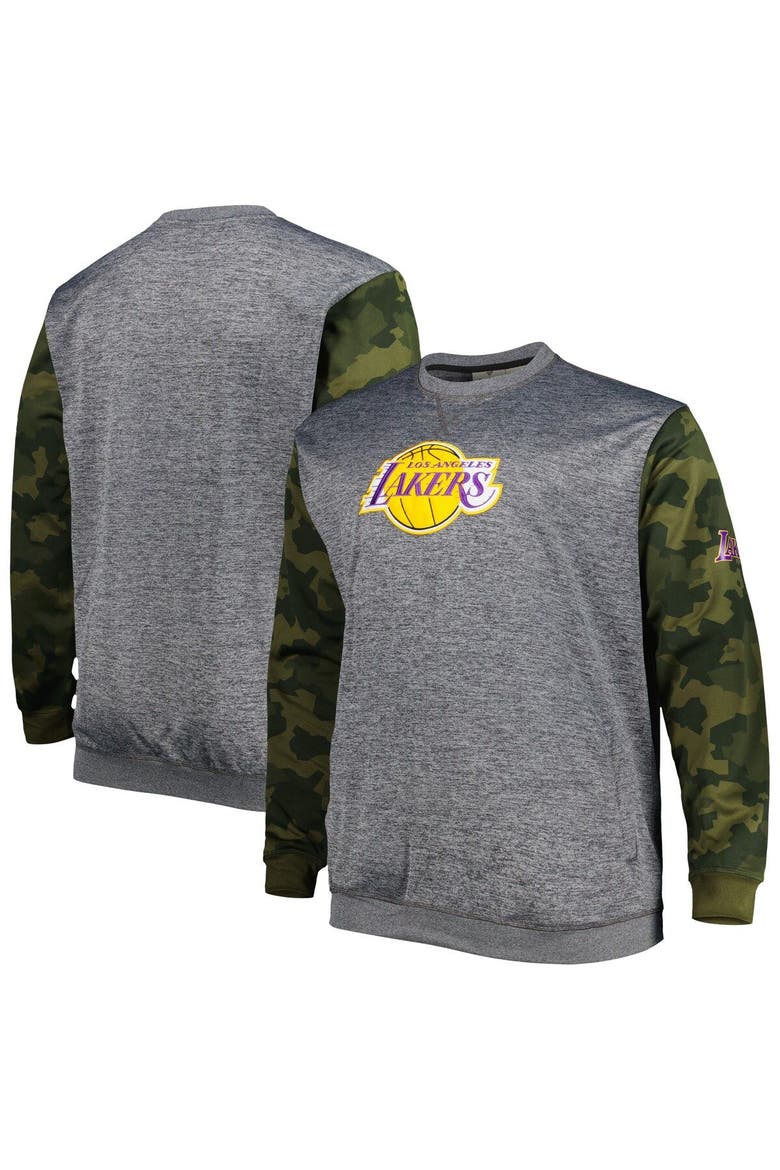 Men's Fanatics Branded Heather Charcoal Los Angeles Lakers Big & Tall Camo Stitched Sweatshirt, Main, color, Heather Charcoal