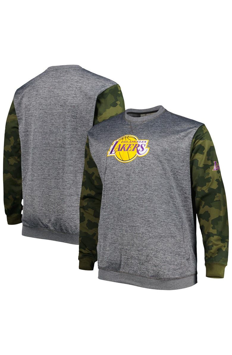 FANATICS Men's Fanatics Branded Heather Charcoal Los Angeles Lakers Big & Tall Camo Stitched Sweatshirt, Main, color, Heather Charcoal