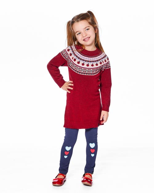 Deux Par Deux Knit Dress With Apple Jacquard Yoke In Red