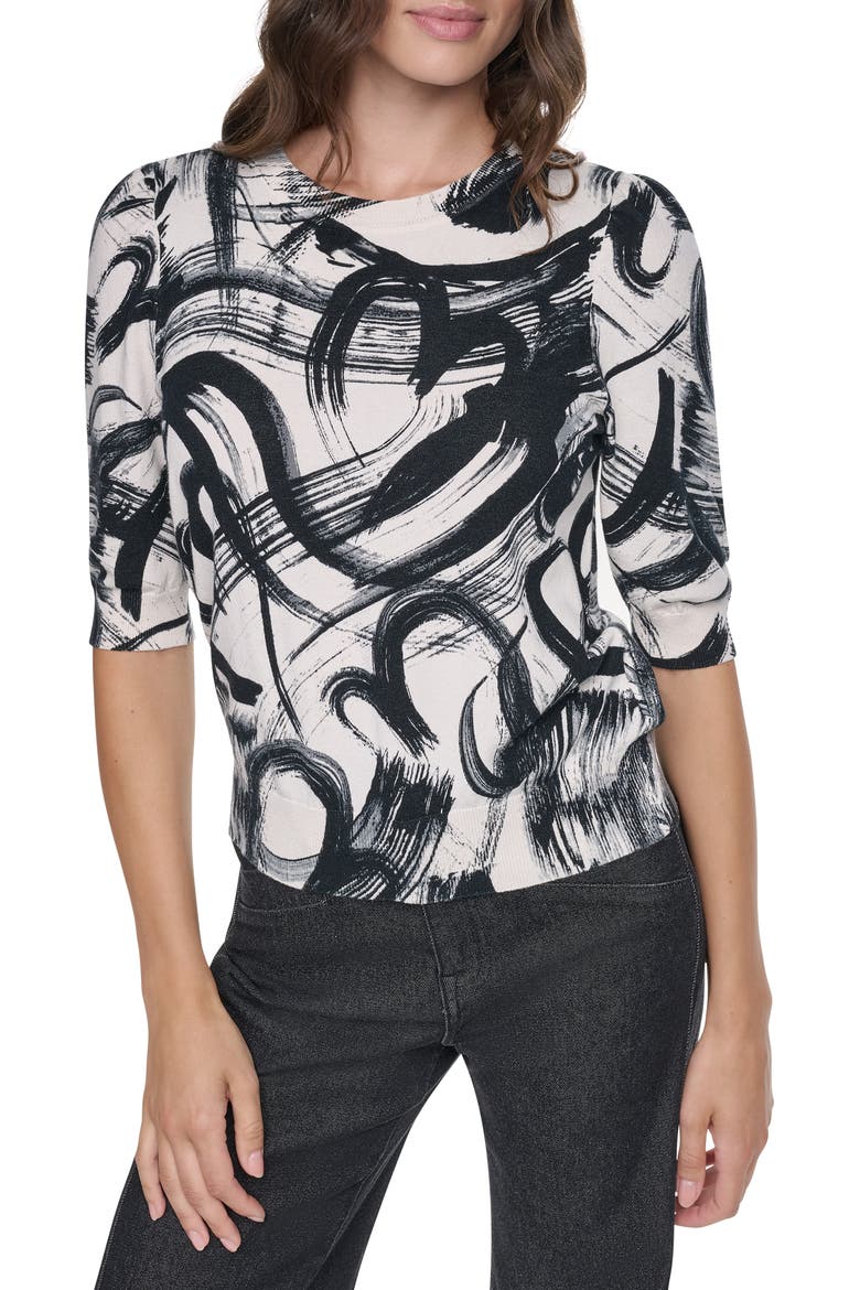 Brushstroke Pattern Short Sleeve Sweater, Main, color, IVORY HEART