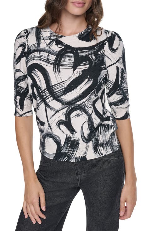 Brushstroke Pattern Short Sleeve Sweater