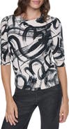 DKNY Brushstroke Pattern Short Sleeve Sweater
