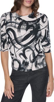 DKNY Brushstroke Pattern Short Sleeve Sweater