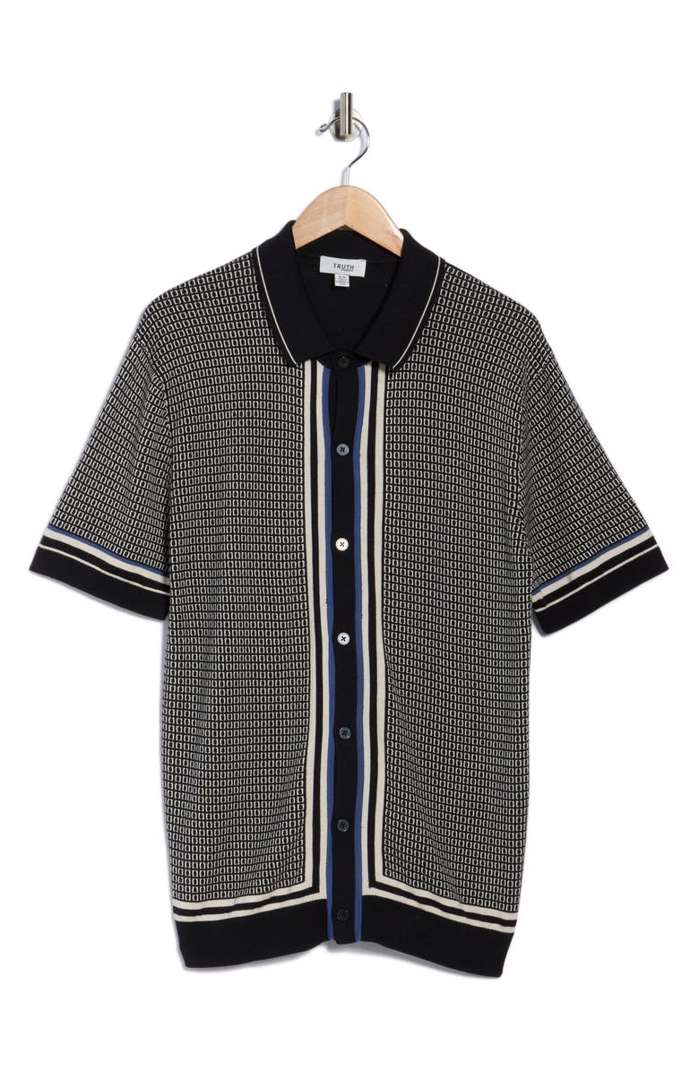 TRUTH Tipped Short Sleeve Button-Up Shirt, Alternate, color, Blue Combo