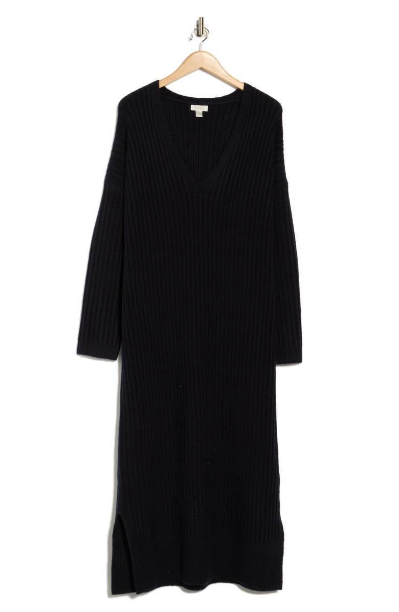 NORDSTROM RACK Ribbed Long Sleeve Sweater Dress, Alternate, color, Navy Night