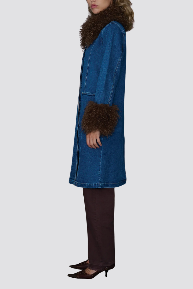 Penny Denim Faux Fur Jacket, Alternate, color, Main St.