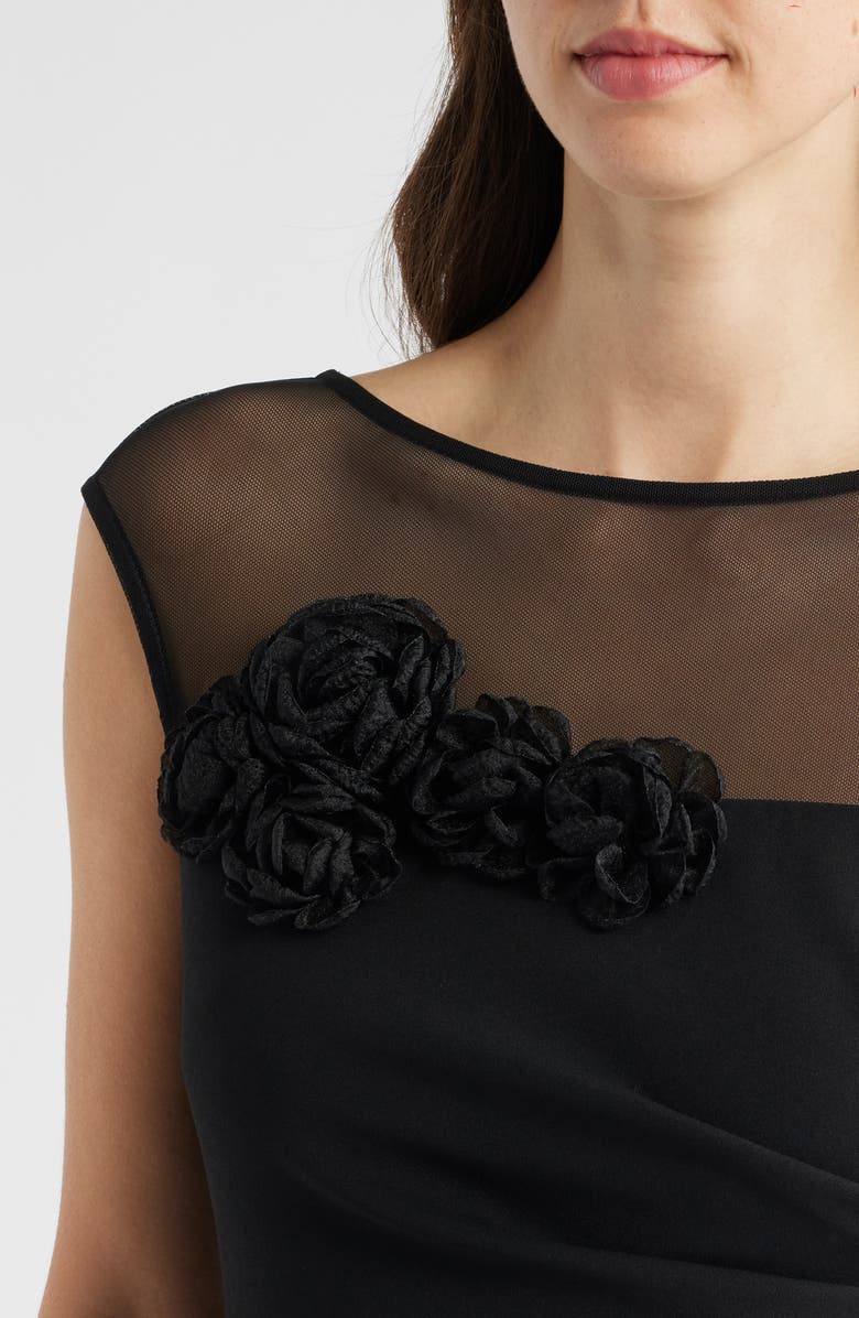 Eliza J Rosette Detail Mesh & Scuba Crepe Cocktail Sheath Dress, Alternate, color, Black