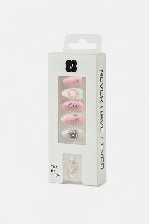 Hearts Of Pearls Almond Press On Nails