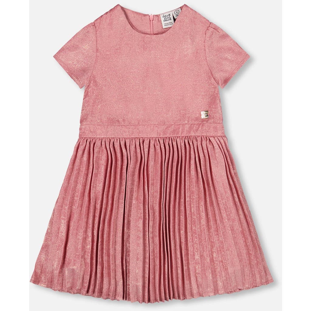 Deux Par Deux Short Sleeve Dress With Pleated Skirt In Pink