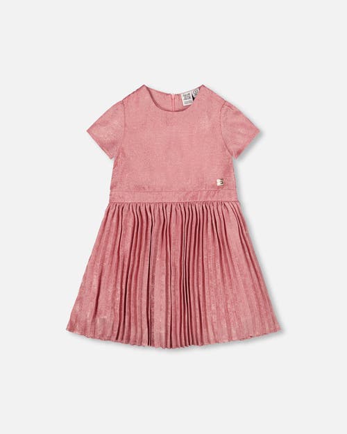 Deux Par Deux Short Sleeve Dress With Pleated Skirt In Pink