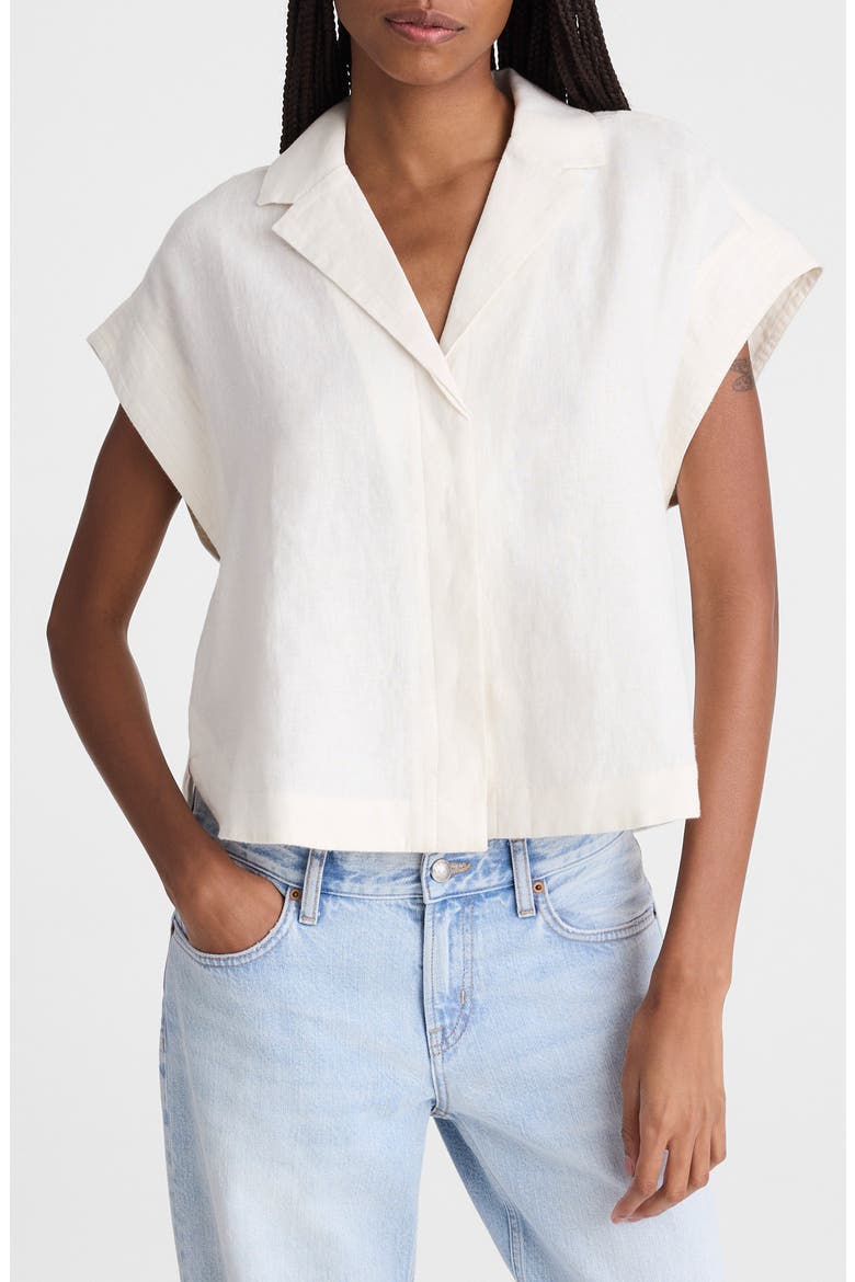 Notch Collar Linen Popover Shirt, Main, color, IVORY LINEN