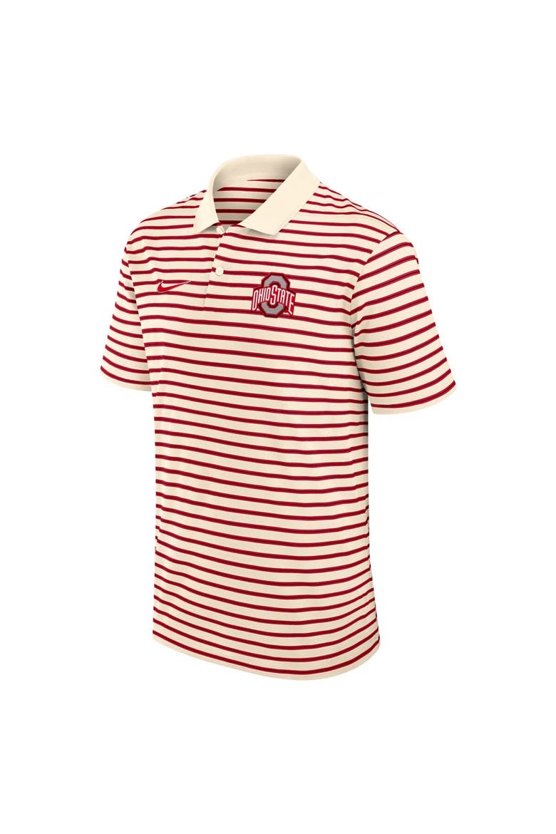 Men's Nike Cream Ohio State Buckeyes Solid Foundation Striped Performance Polo, Alternate, color, Cream
