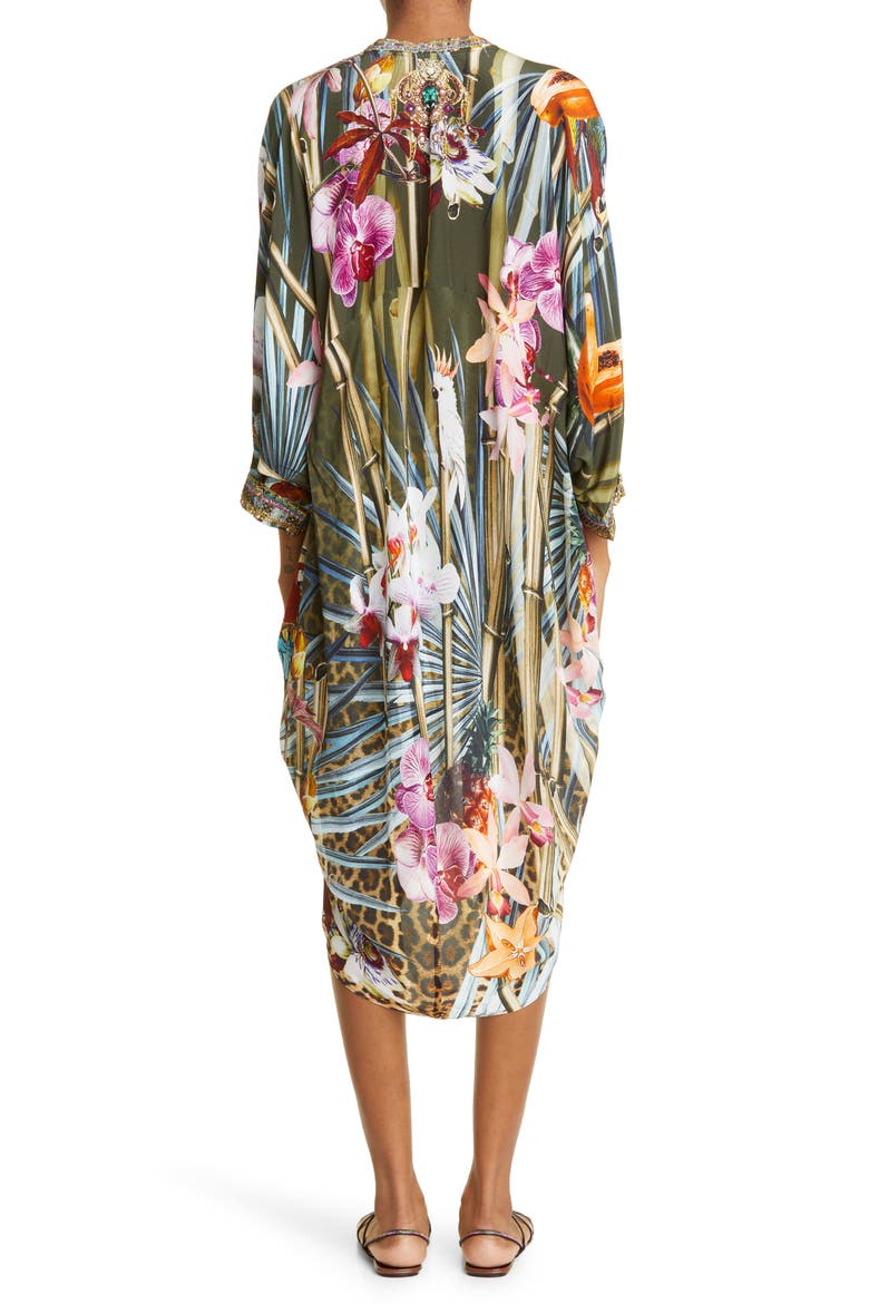 Passport to Paradise Tropical Print Silk Dress, Alternate, color, PASSPORT TO PARADISE