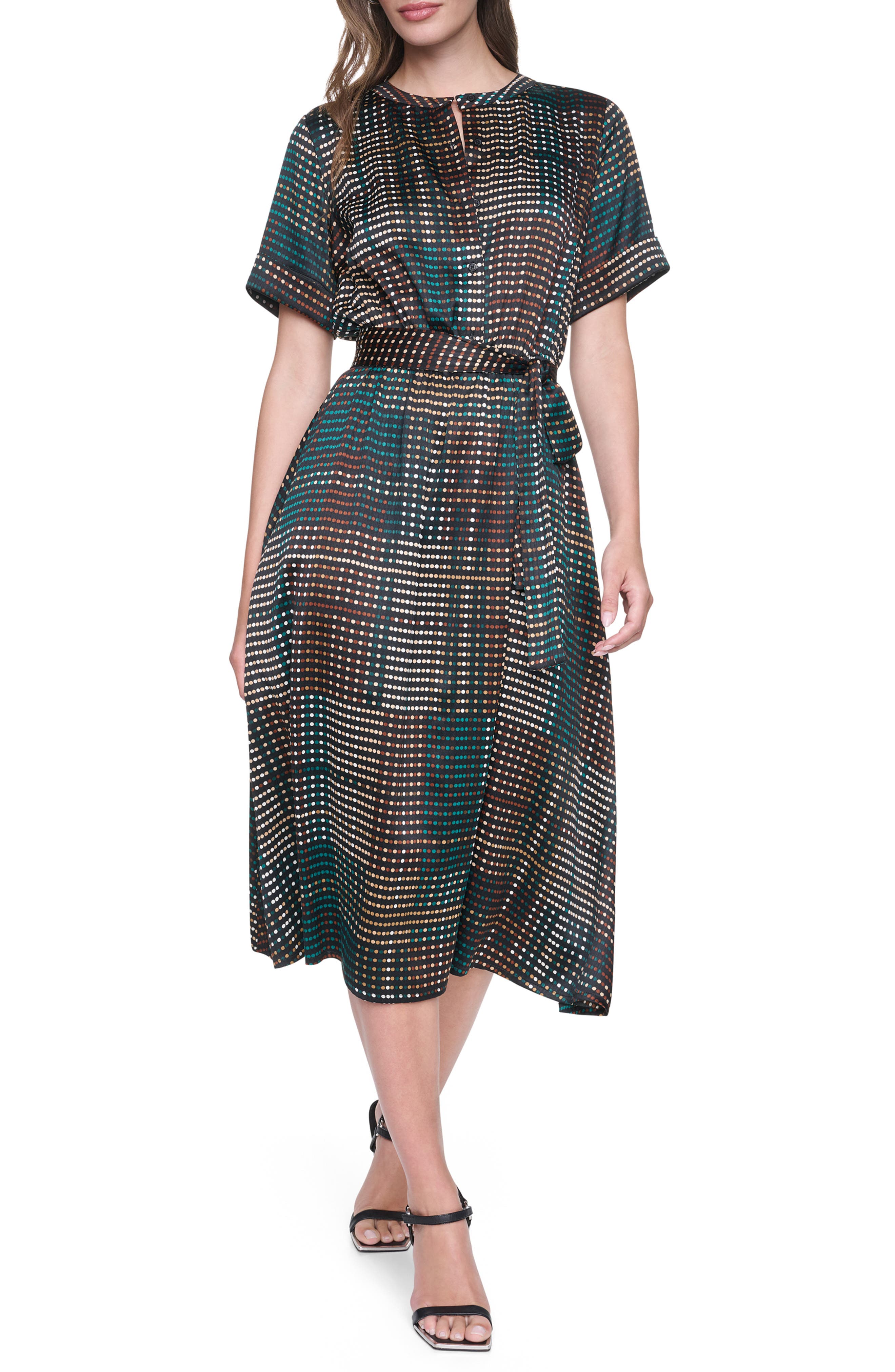Tie Waist Satin Midi Dress