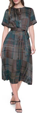 DKNY Tie Waist Satin Midi Dress