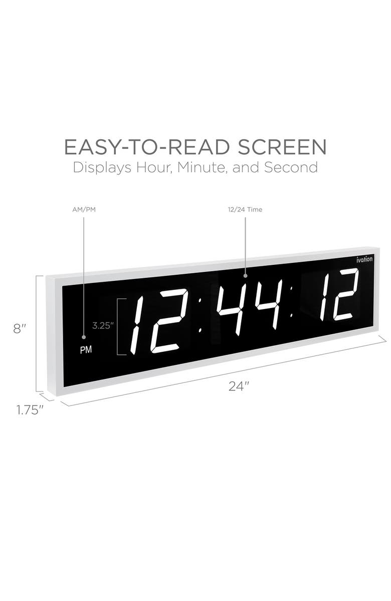 Ivation Large Digital Clock, 24 Led Wall Clock with 6-Level Brightness & Mounting Hardware, Alternate, color, White