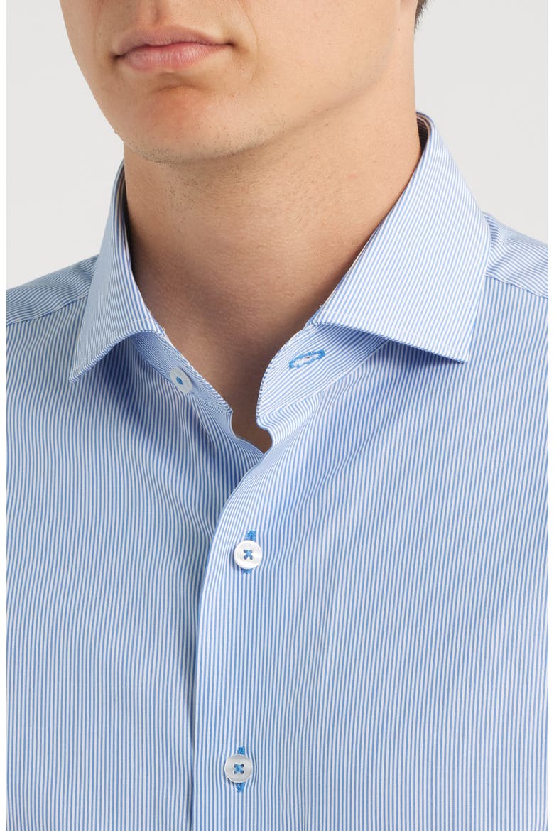 Trim Fit Pinstripe Cotton Dress Shirt, Alternate, color, WHITE/ BLUE
