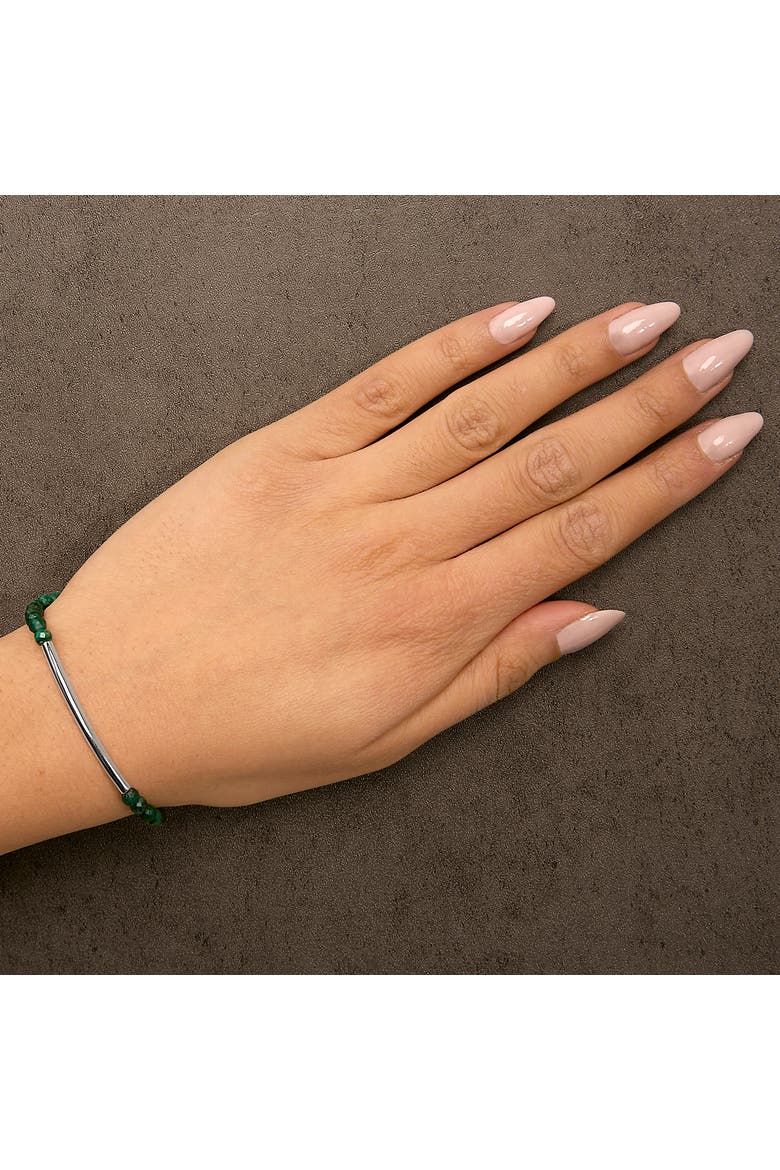 Sterling Silver Malachite Bead Station Bracelet with Bolo Clasp, Alternate, color, Silver
