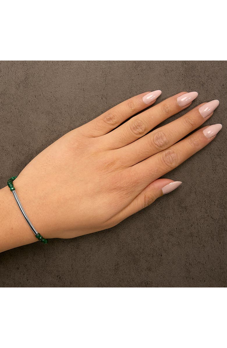 Haus of Brilliance Sterling Silver Malachite Bead Station Bracelet with Bolo Clasp, Alternate, color, Silver