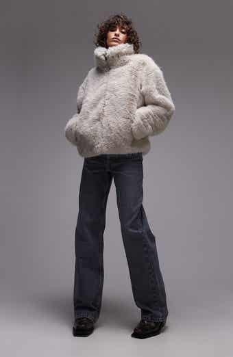 Topshop Zip Front Faux Fur Coat