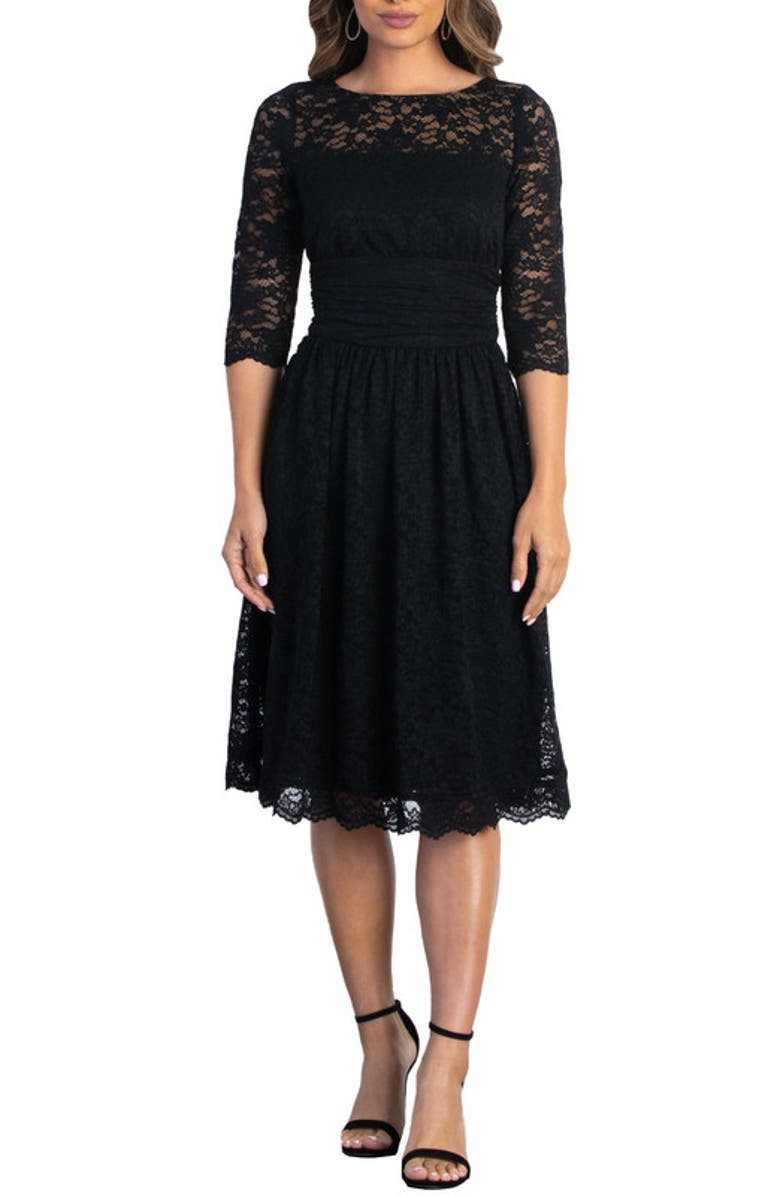 Kiyonna Luna Lace Cocktail Dress, Main, color, Onyx