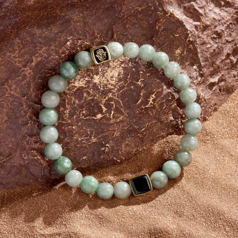 Men's Jade Onyx Hamsa Charm Beaded Bracelet Abundant Support