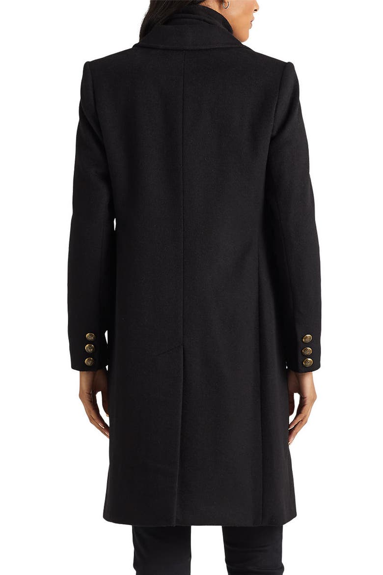 Crest Patch Wool Blend Reefer Coat, Alternate, color, BLACK