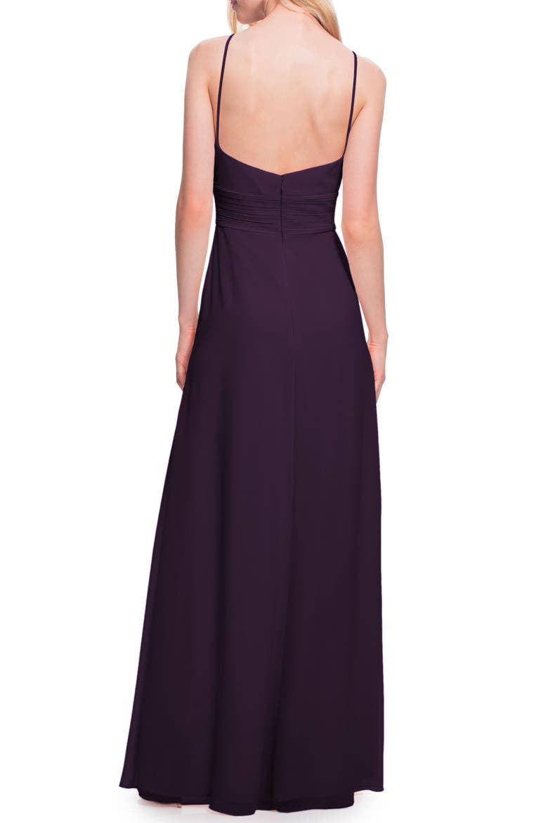 Low Back Pleat Chiffon A-Line Gown, Alternate, color, PLUM