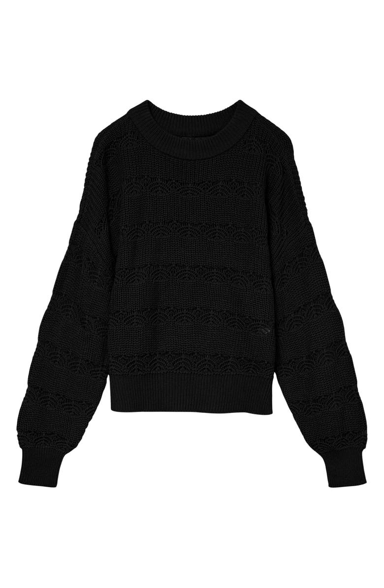 VERO MODA Lona Pointelle Cotton Blend Crop Sweater, Main, color, Black