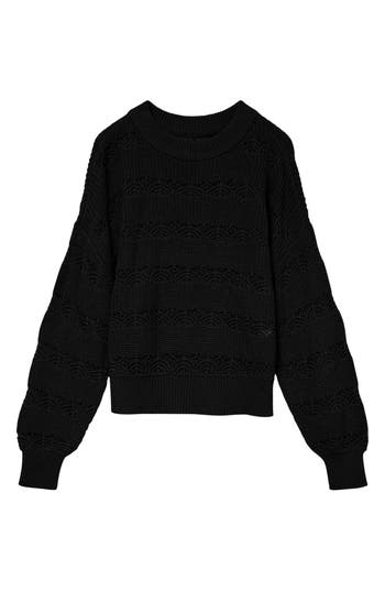 Vero Moda Lona Pointelle Cotton Blend Crop Sweater In Black
