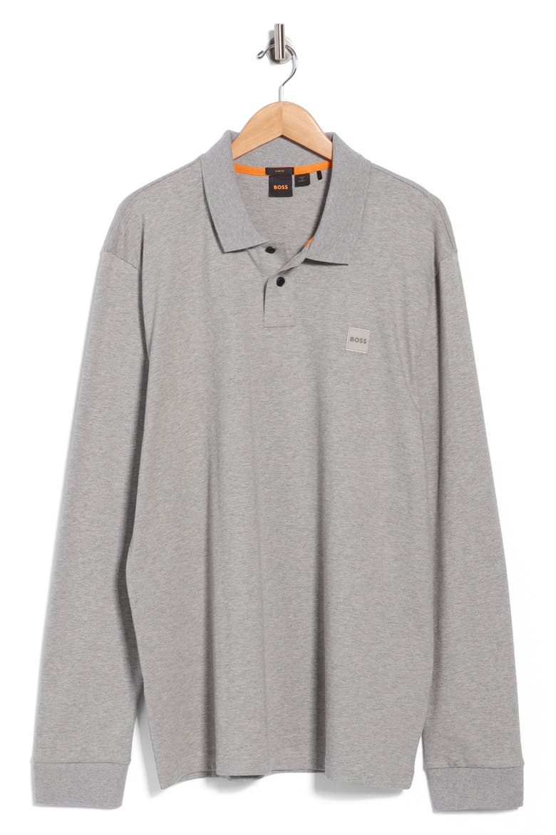 Passerby Stretch Cotton Long Sleeve Polo, Main, color, LIGHT/ PASTEL GREY