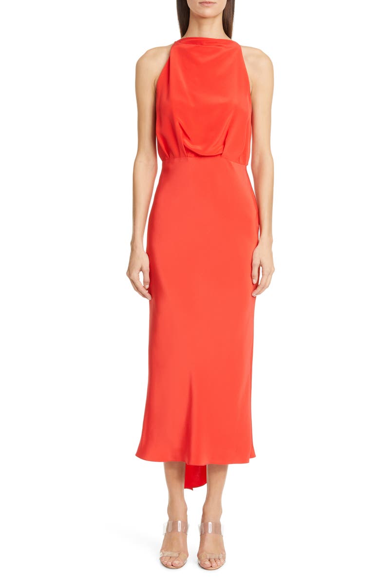 CUSHNIE Tie Back Silk Midi Sheath Dress, Main, color,
