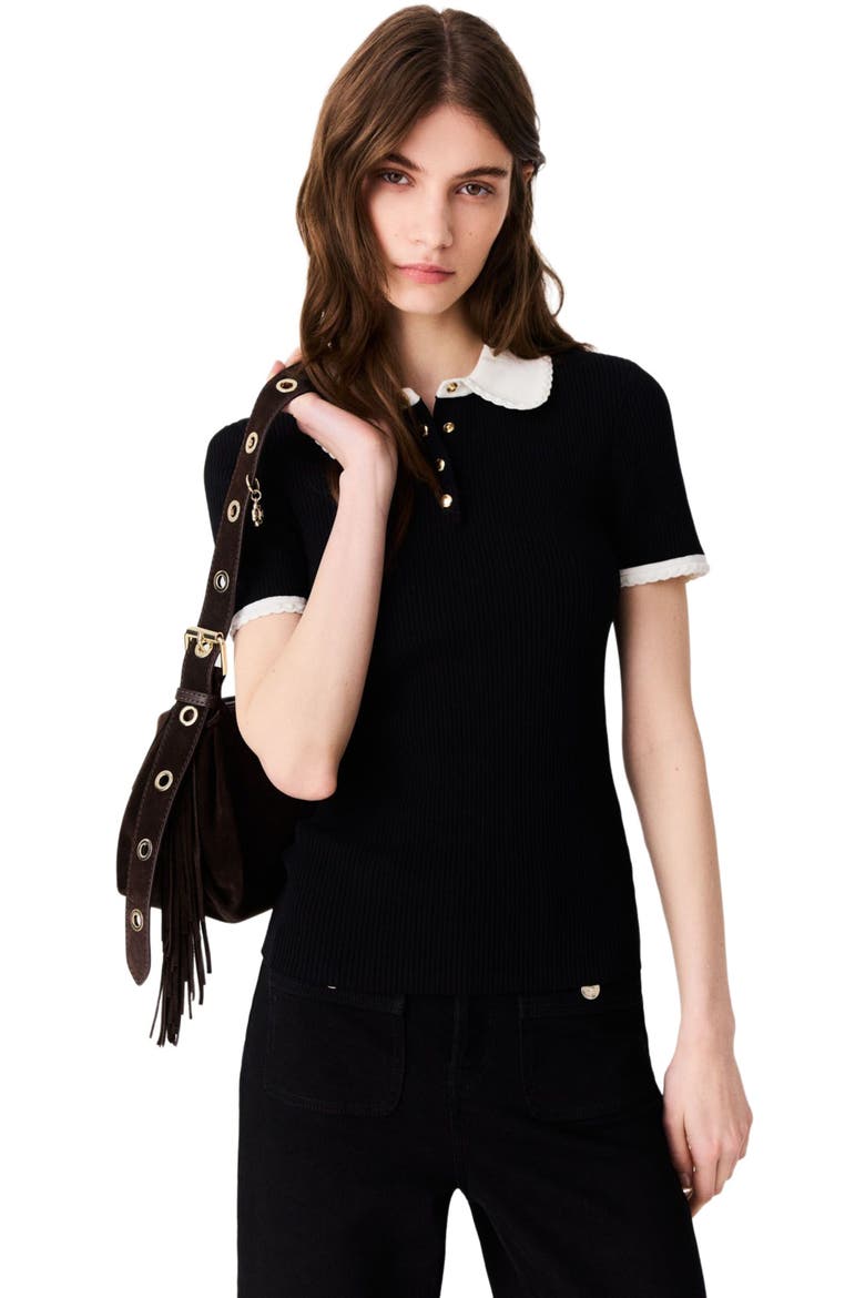 Short-sleeved polo shirt, Alternate, color, Black