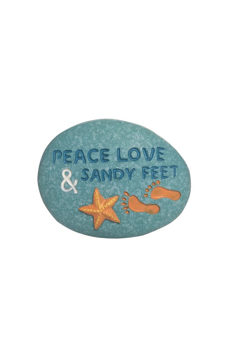 "Peace Love & Sandy Feet" Decorative Resin Pebble 1.75", Main, color, Blue
