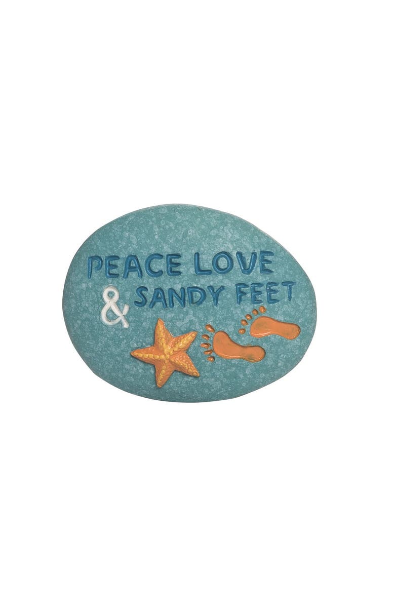 Beachcombers "Peace Love & Sandy Feet" Decorative Resin Pebble 1.75", Main, color, Blue