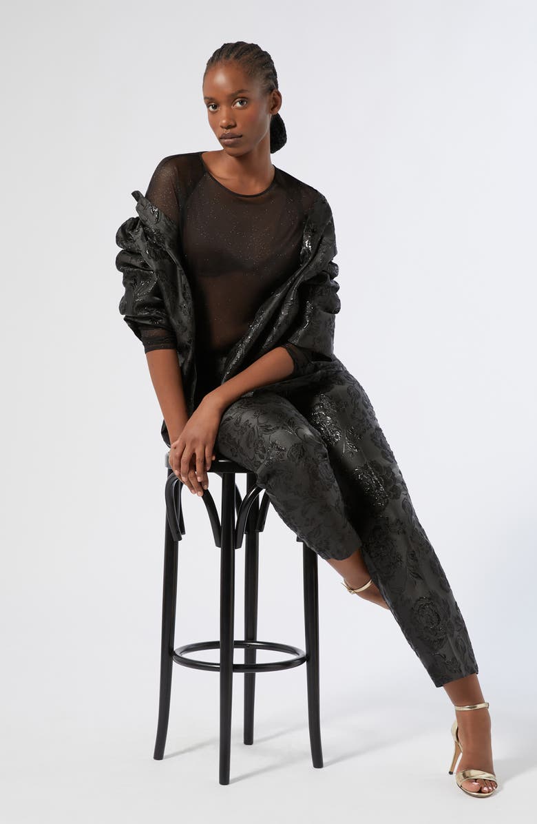 Marina Rinaldi Demetra Metallic Floral Jacquard Pants, Alternate, color, Black