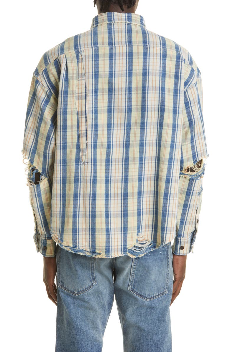 VISVIM Men's Pioneer Crash Distressed Check Cotton & Linen Button-Up Shirt, Alternate, color,