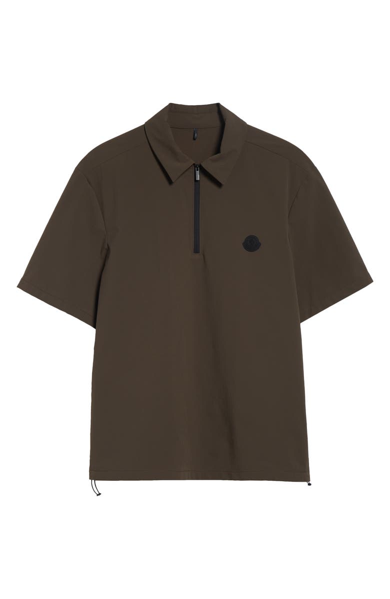 Moncler Logo Patch Quarter Zip Polo, Main, color, Peat