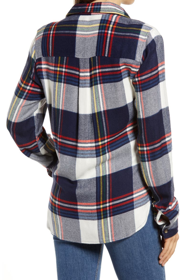 Aiden Plaid Flannel Shirt, Alternate, color, NAVY WHITE MIX