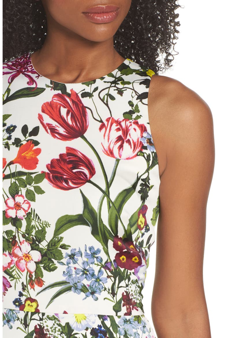 Botanical Print Charmeuse Midi Dress, Alternate, color, SOFT WHITE/ MULTI