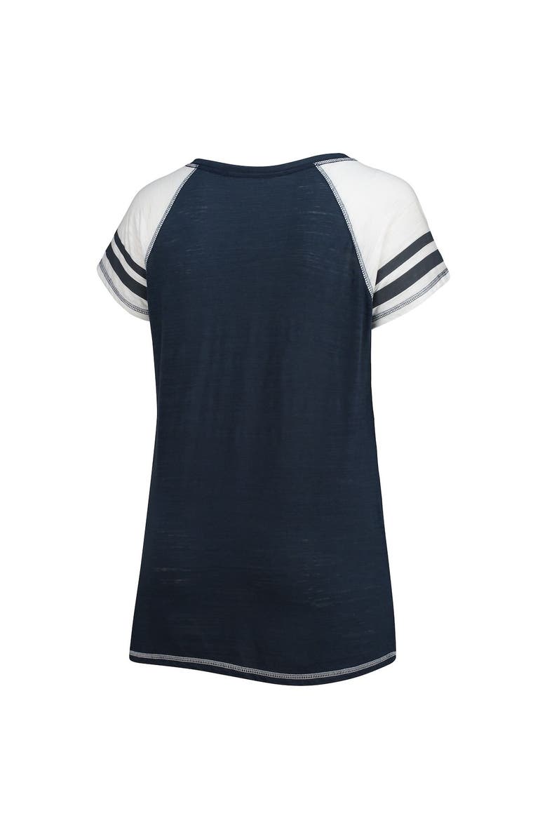 SOFT AS A GRAPE Women's Soft as a Grape Navy Tampa Bay Rays Curvy Colorblock Tri-Blend Raglan V-Neck T-Shirt, Alternate, color, 